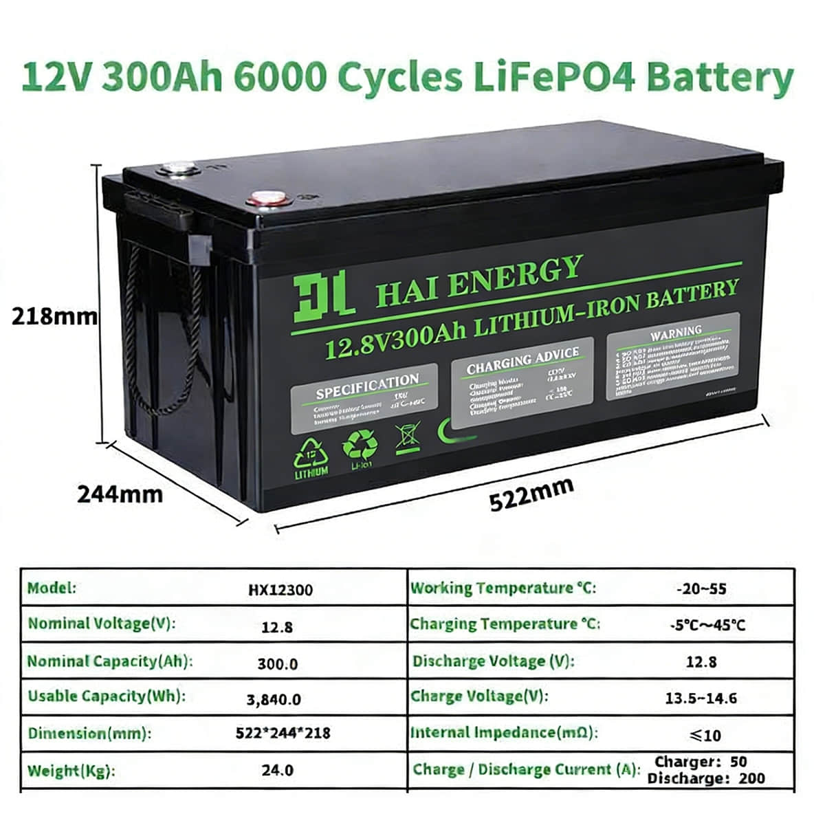 12V300Ah LiFePO4 Lithium Battery